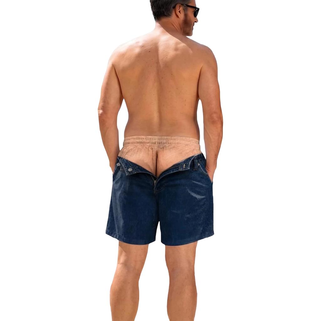 Men's Fun Printed Stretch Waist Drawstring Shorts, Beach Pants, Swimming Trunks