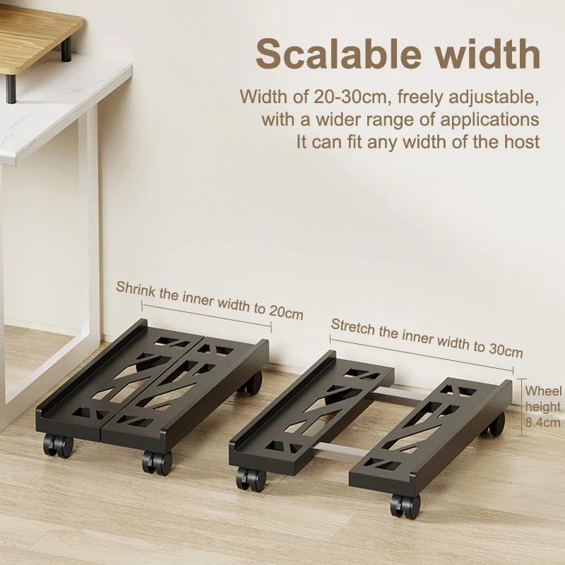 New Computer Host Storage Rack with Adjustable Mobile CPU Stand Heavy-duty PC Tower Stand with 4 Casters Desktop PC Floor Cart