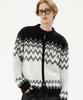 TRILLION Washable Nordic Jacquard Collar Neck 2-Way Zip-Up Knit [Black]