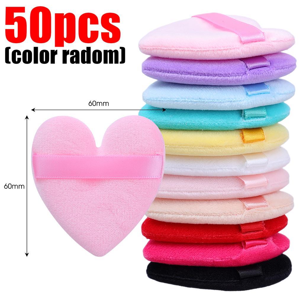 5/50pcs Colorful Heart-shaped Cosmetic Puff Velvet Loose Dry Powder Make Up Puffs Reusable Soft Sponge Facial Beauty Tools