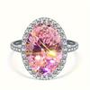 S925 Sterling Silver Pink Cubic Zirconia Oval Shaped Ring for Women Luxury Accessories Wedding Jewelry