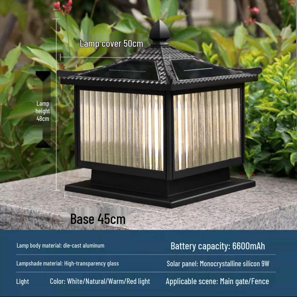 Solar Waterproof Outdoor Garden Post Light for Villa Entrances, Yards, and Fence Walls