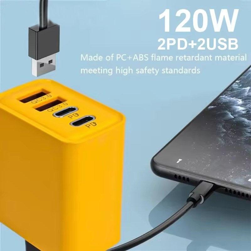 120W 4-Ports Ultra Fast Charging Type-C GaN Phone Charger USB-C QC 3.0 Super Charging Adapter For Huawei IPhone Samsung