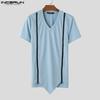 INCERUN Summer Men V Neck Short Sleeve Zip-up Casual Skinny Rib T-shirts Tops