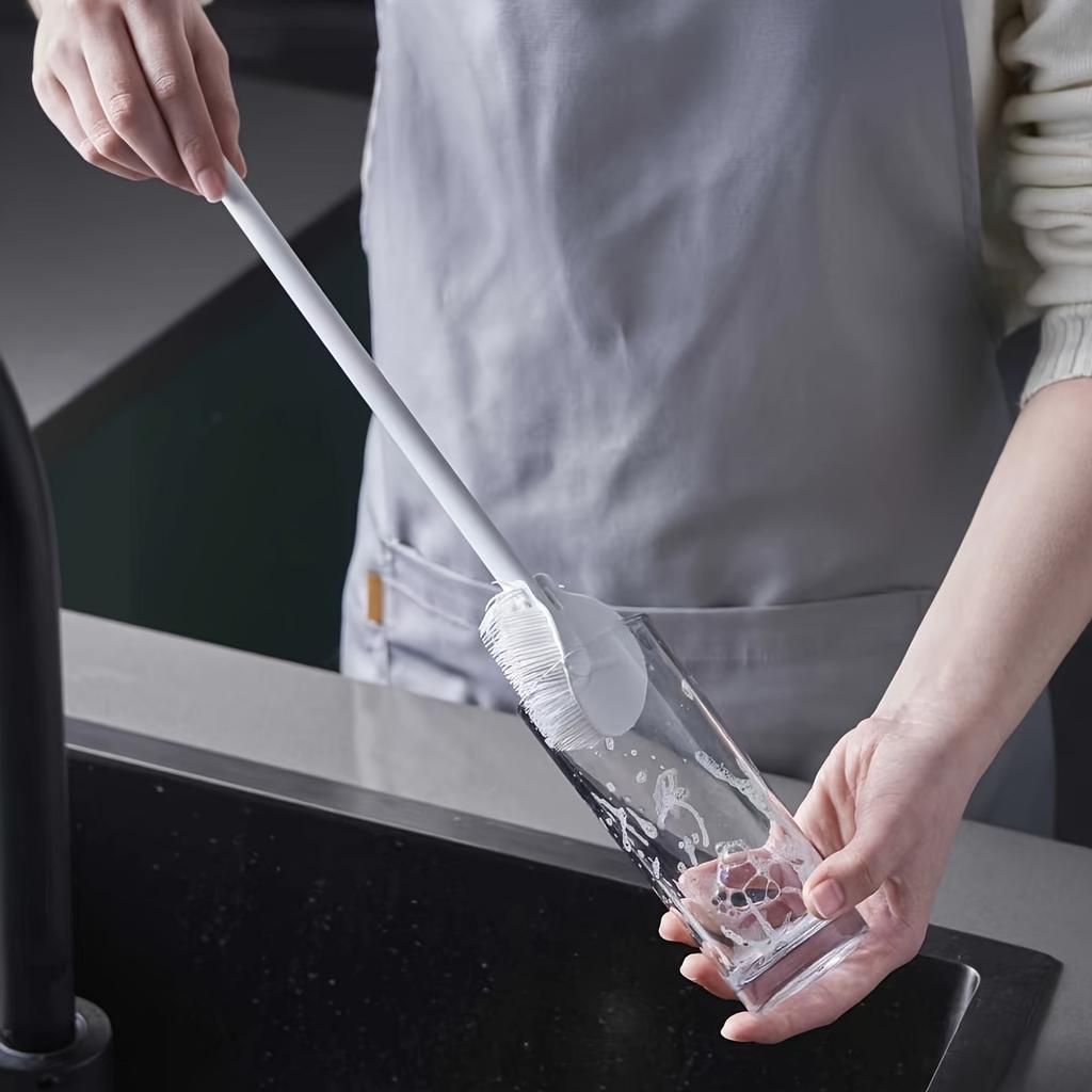 Faltbare 360-Grad-Rundum-Reinigungssilikonbürste mit langem Griffdesign, wiederverwendbar für Flaschen und Tassen