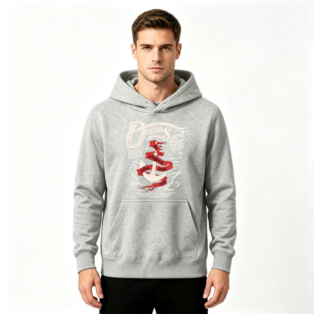 Men's Ocean Spirit Nautical Anchor Print Pullover Hoodie Casual Sailing Team 1978 Graphic Sweatshirt
