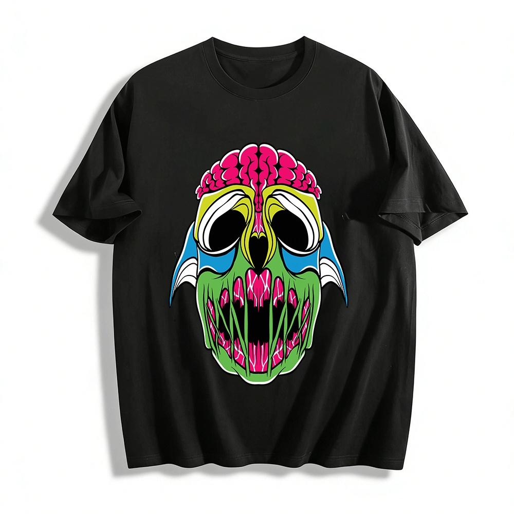 

Exposed Brain Skull Print Streetwear Unisex Graphic Tee Pure cotton T-shirt XXS