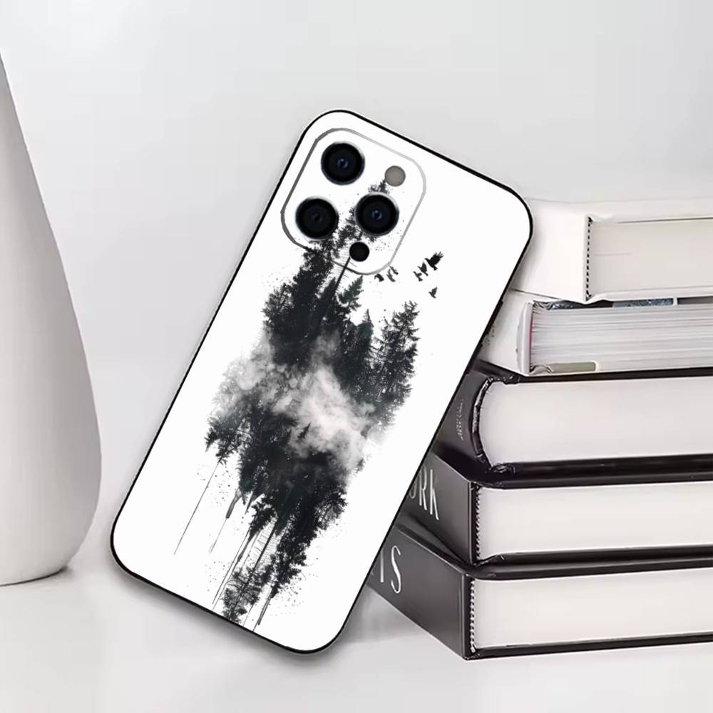 Mountain Forest  Phone Case For iPhone17,16,15,14,13,12,11 Plus,Pro Soft Silicone Black Cover