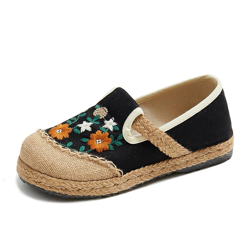 2025 Spring Women's Ethnic Style Linen Embroidered Low-Top Flats