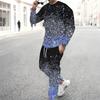 Men Black Cyan Half Split Brush Edge Print Long Sleeve Sweatshirt Jogger Pants Two Piece Suit