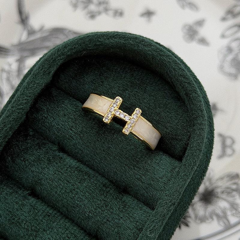 H Letter Niche Multi-Color Enamel With Diamonds Zircon Bead Enamel Light Luxury Fashion Open Ring Stacked Ring Adjustable opening