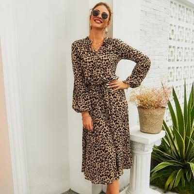 New Ladies Boho Leopard Dress Women Summer Spring Autumn Casual Long Beach Dress Loose Sexy Women Party Dresses