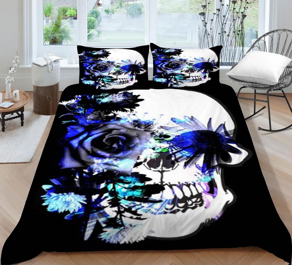 3D-Druck-Schädel-Bettset, atmungsaktiv, Heimbettwäsche mit Kissenbezug, für Kinder, Herren, Teenager, hochwertiger Bettbezug
