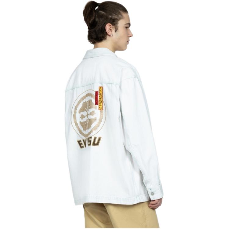 Evisu Letter Pattern Logo Print Single-Breasted Long Sleeve Shirt Unisex shirts 2ESHTM3SJ718XXDN