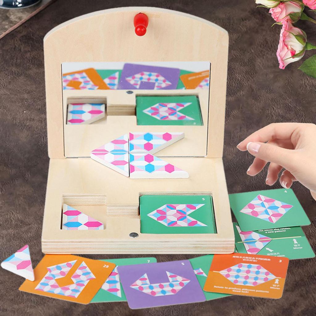 Montessori Toy Develop Wood Mirror Puzzle for Kindergarten Household Bedroom