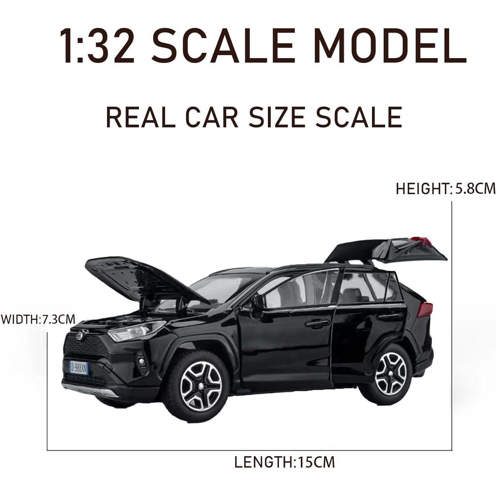Model de mașină Toyota RAV4 1/32, mașină de jucărie din aliaj, model de colecție, cu lumină și sunet, mașină de jucărie pentru băieți, copii mici, mașină cadou