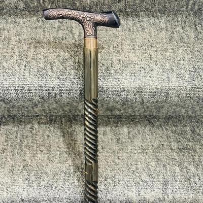 93.98 Cm Solid Brass Curved Handle Walking Stick Foldable Cane Design