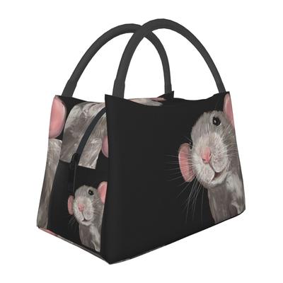 The Peeking Rat (Grey Black) Insulated Lunch Bag for Women Picnic Storage Food Boxes Container Cooler Thermal Lunch Box Tote