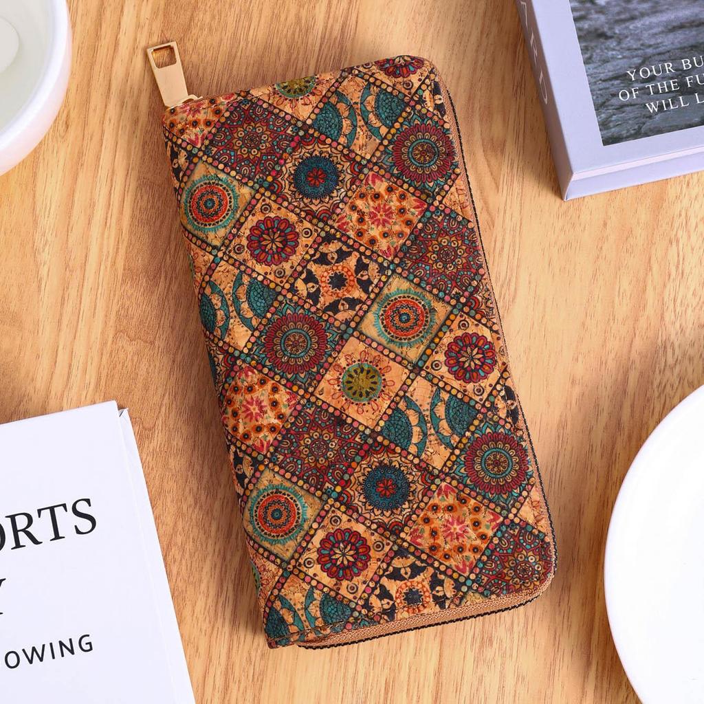 Retro Paisley och blommönster lång plånbok, Kopplingsväska Dragkedja runt bohemisk damplånbok, stor kreditkortshållare