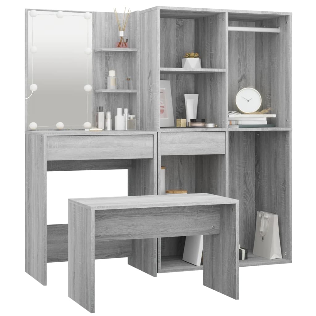 Vidaxl Dressing Table Set with LED Lighting, Sonoma Oak Grey