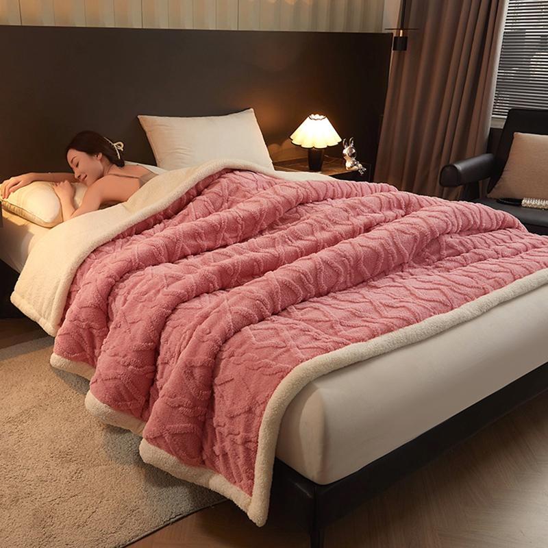 Thick Warm Taffeta Fleece Winter Blanket for Bed Geometric Pattern Soft Sofa Throw Blankets Queen Size Plush Bedroom Bedspread