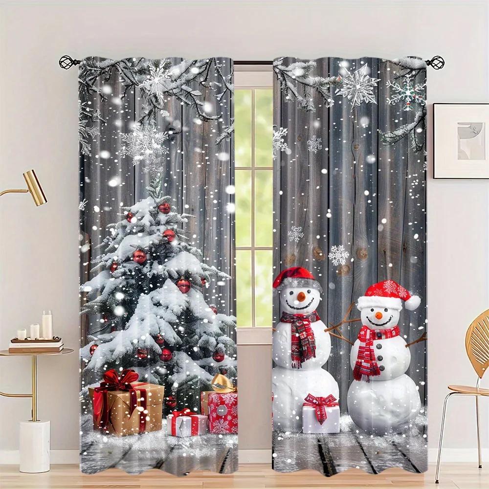 3D2 Piece Luxury Christmas Curtains Platinum Elk Snow Scene Winter Gifts Living Room Bedroom Kitchen Holiday Decor Curtains