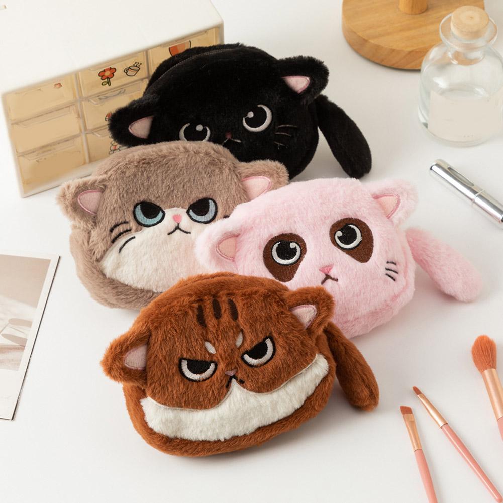 Furry Cartoon Cat Wallet Large-capacity Earphone Bag Plush Bag Keychain Pendant Storage Bag for Lipstick Jewelry For Women