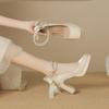 8126-2 Suede Pearl Mary Jane Shoes Women's Square Head Thick Heel High Heel Single Shoes Bow Waterproof Table Single Shoes Women's