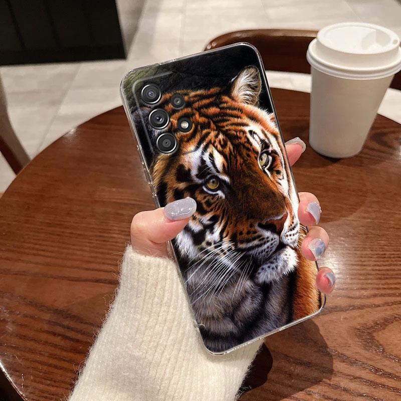 Wolf Lion Tiger Animal Clear Phone Case For Samsung Galaxy A56 A57 A37 5G A55 A54 A36 A35 A26 A25 A16 A17 A07 A52 A34 A21s Cover