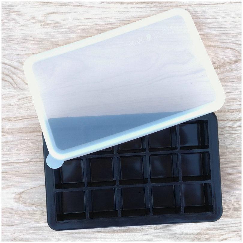 15 grid silicone ice grid baby food supplement box with lid, 15 grid ice grid ice cube mold чёрный