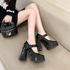 Women's Super High Heels French Thick Heel Mary Jane Shoes 2025 New Waterproof Platform Super Single Shoes Sandalias De Tacón