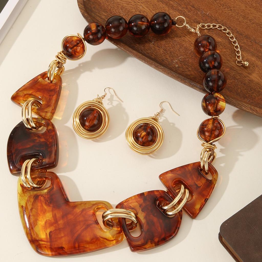 Exaggerated Geometric Irregular Resin Necklace Earring for Women's Jewelry Set