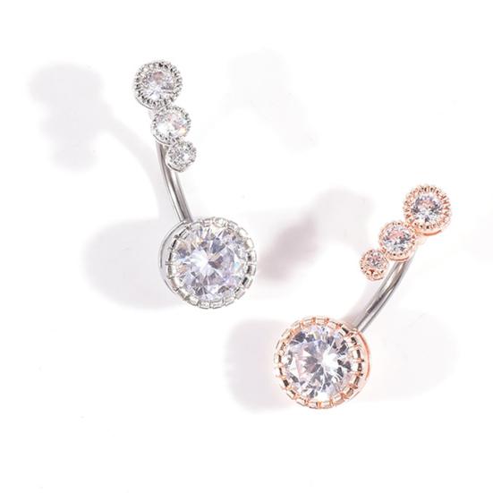 Women 4 Cubic Zirconia Inlaid Barbell Navel Belly Button Ring Piercing Jewelry