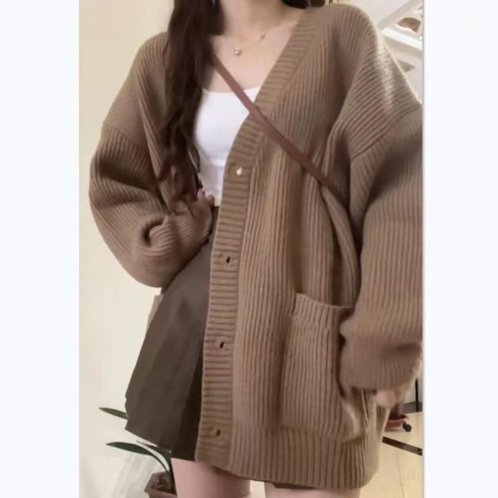 Koreanischer Strickpullover Damen Herbst Winter Oberbekleidung Lockerer Cardigan Mantel Lässige Übergroße Strickjacke
