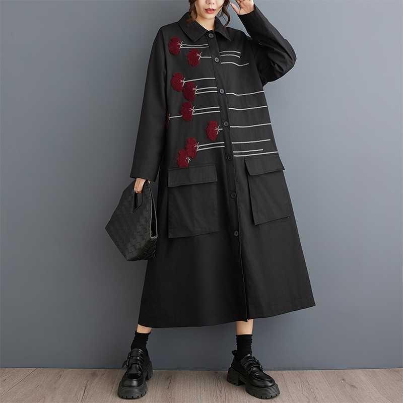 

Новые свободные платья больших размеров с лоскутным дизайном, повседневные, простые с принтом, милые, с длинным рукавом One Size чёрный