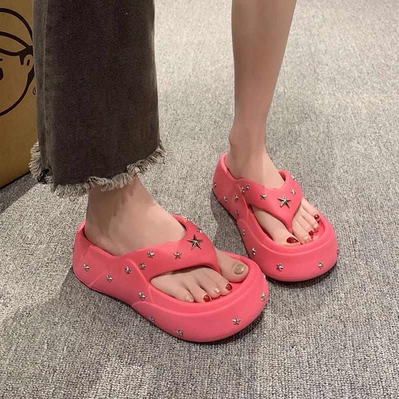 Pentagram Flip-flops Women Wear New Non-slip Beach Shoes In Summer, Heightened Thick-soled Cool Slippers