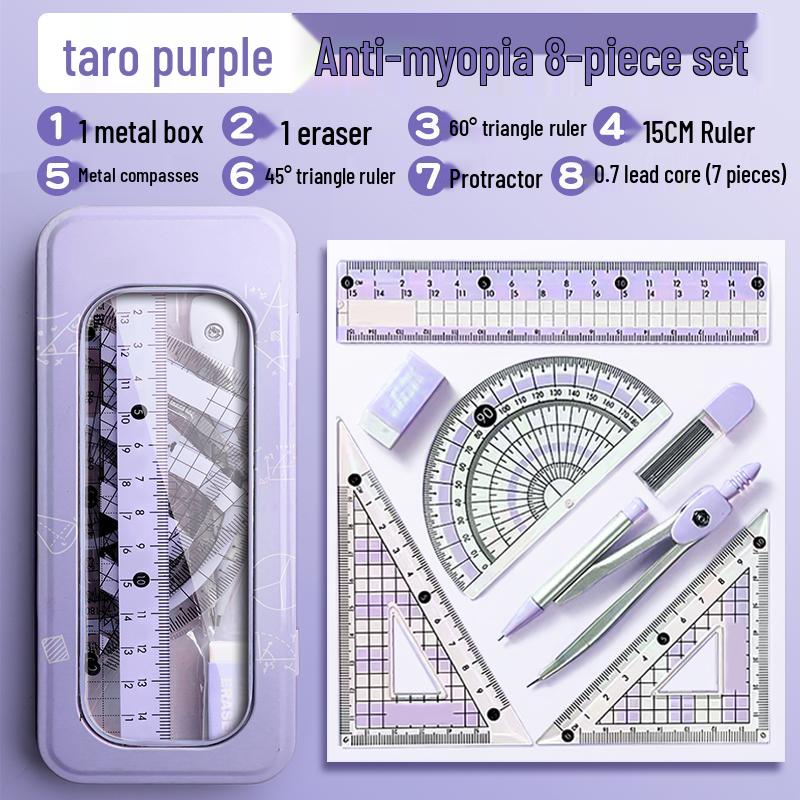 Student Geometry Ruler Set for Elementary to Junior High - Includes Compass, Triangle, and Sixth Grade Supplies