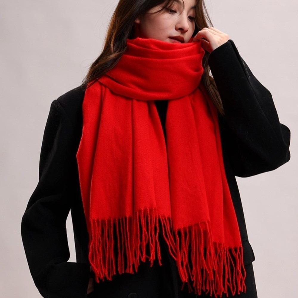 Tassel Imitation Cashmere Scarf Korean Style Women Shawl Simple Winter Neckerchief  Autumn