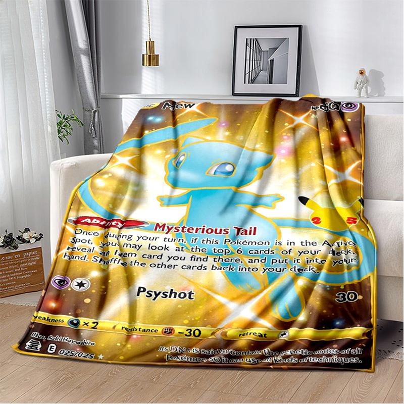 

2025 Новые Золотые Карты Пикачу Покемон Мультяшный Подарок Мягкий Плюшевый Плед, Фланелевый Плед для Гостиной Спальни Кровати Дивана Детей 50x60in