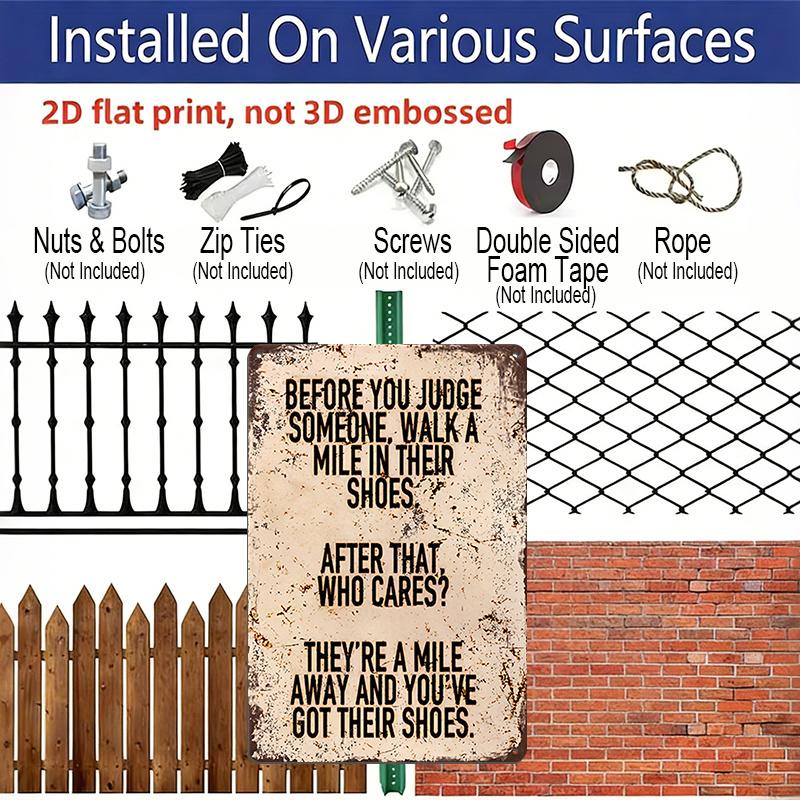 2D Flat Vintage Country-Style Aluminium Metal Sign "Before You Judge" - 8.0X12.0 Inches Inspirational Quote Wall Art, with Pre-Drilled Holes, Bedroom