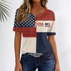 Women's Fashion Casual Independence Day Print V-Neck Short Sleeve Button-Up T-Shirt Top