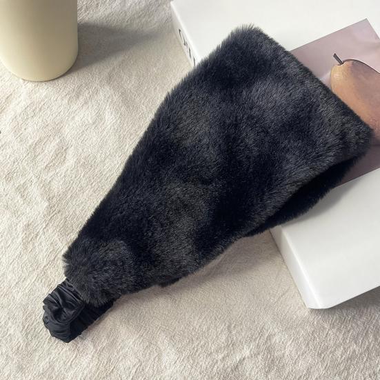 Faux Fur Lined Winter Headband Solid Color Ear Warmer with Elastic Telescopic Straps Earmuff Headscarf