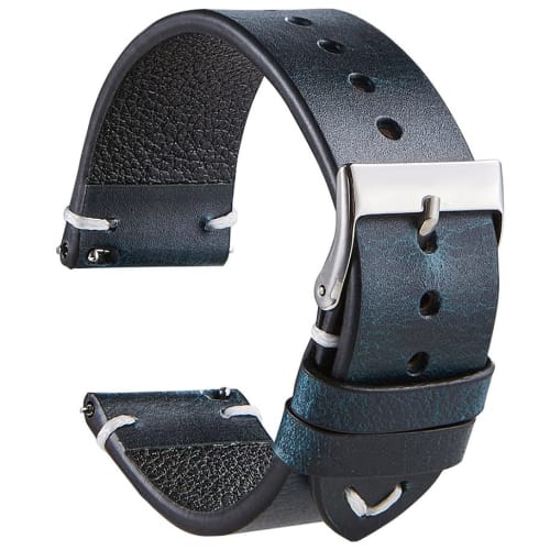 

Спокойный ремешок для часов из промасленной кожи, ремешок для часов/смарт-часов из натуральной кожи (18 мм, Темно-синий)