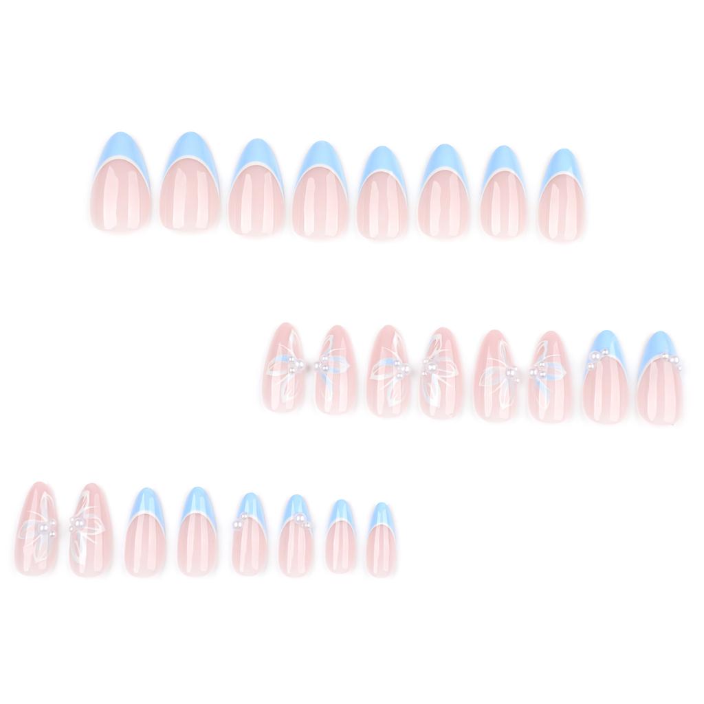 French Blue Wear Nail Piece Butterfly Pearl Nail Art False Nail Repeatable Short Almond Nail Piece