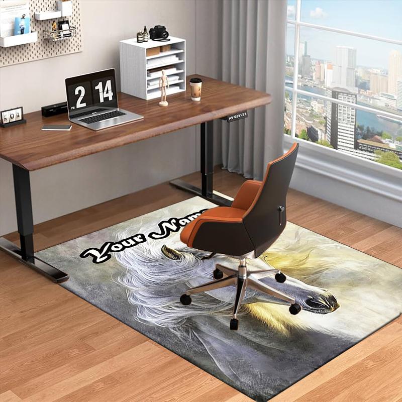 1PC Custom Name Ethereal Horse Portrait Theme Floor Mat Ideal for Living Room, Game Rooms, Office, Bedroom,Floor Mat Playful Design