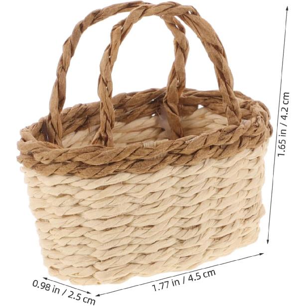 Totority Miniature Woven Basket for Dollhouse Realistic Handheld Prop for Home Decor Crafts and Photography Mini House Supplies Color