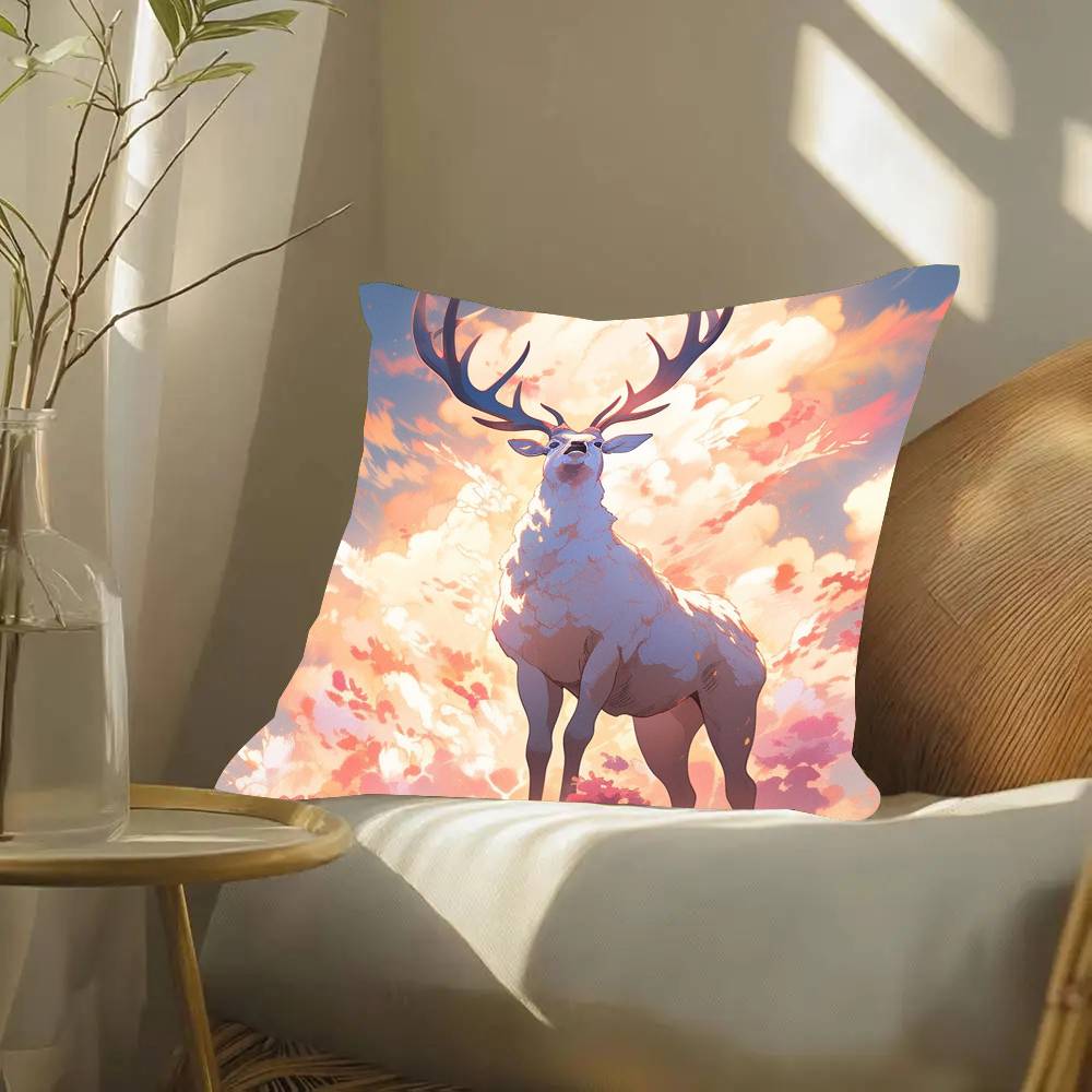 Deer Forest Animals Pillow Case Fashion Square Pillowcase Bedroom Sofa Room Ins Decoration Leisure