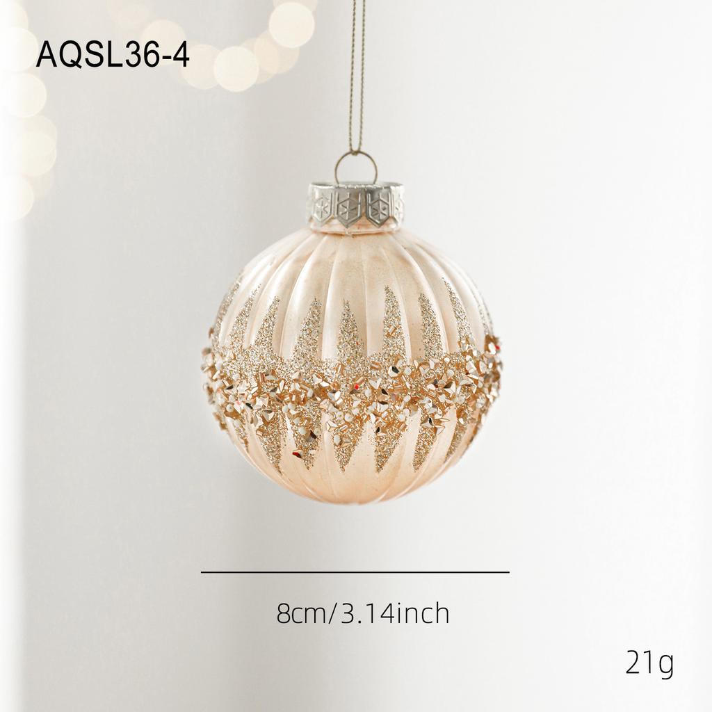 8cm Champagne Color High-Grade Ball with Gold Glitter Christmas Ball Ornament for Christmas Tree Hanging Decoration