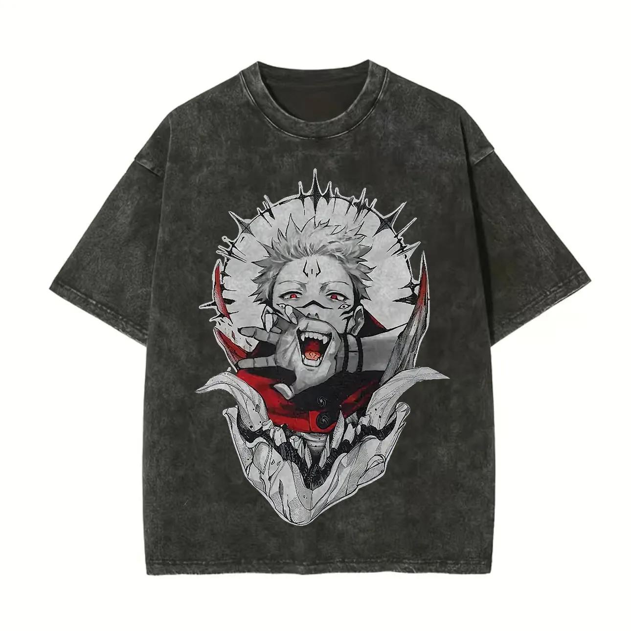 

Jujutsu Kaisen Sukuna T Shirt Ryomen Graphic Men Acid Wash Oversized Streetwear Anime Vintage Harajuku Cotton Top Tee M