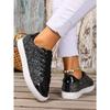 2025 Summer New Arrival Plus Size Sequined Front Lace-Up Solid Color Oversized Sneakers